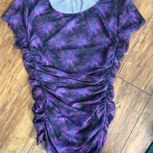 Floral Ruched Dress in Purple and Black